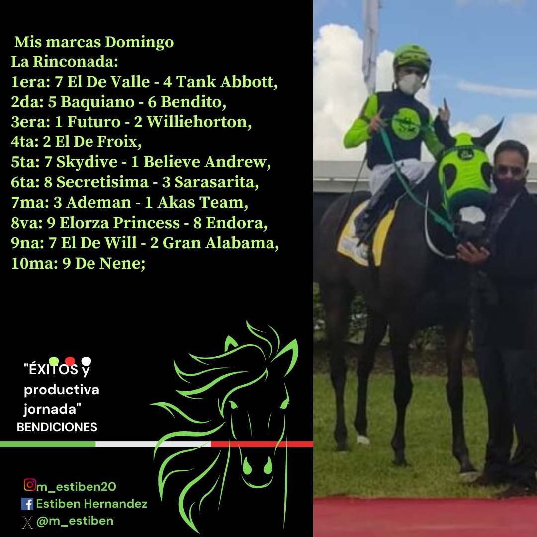 #HIPISMO MIS MARCAS ADELANTADAS DOMINGO LA RINCONADA...!! OJO: DE HABER RETIRADOS SE CAMBIARAN CON ANTICIPACIÓN, OTRA COSA SI NO LE GUSTA NINGUNO NO LOS JUEGUES; YA QUE NO ES OBLIGADO, BENDICIONES...!!