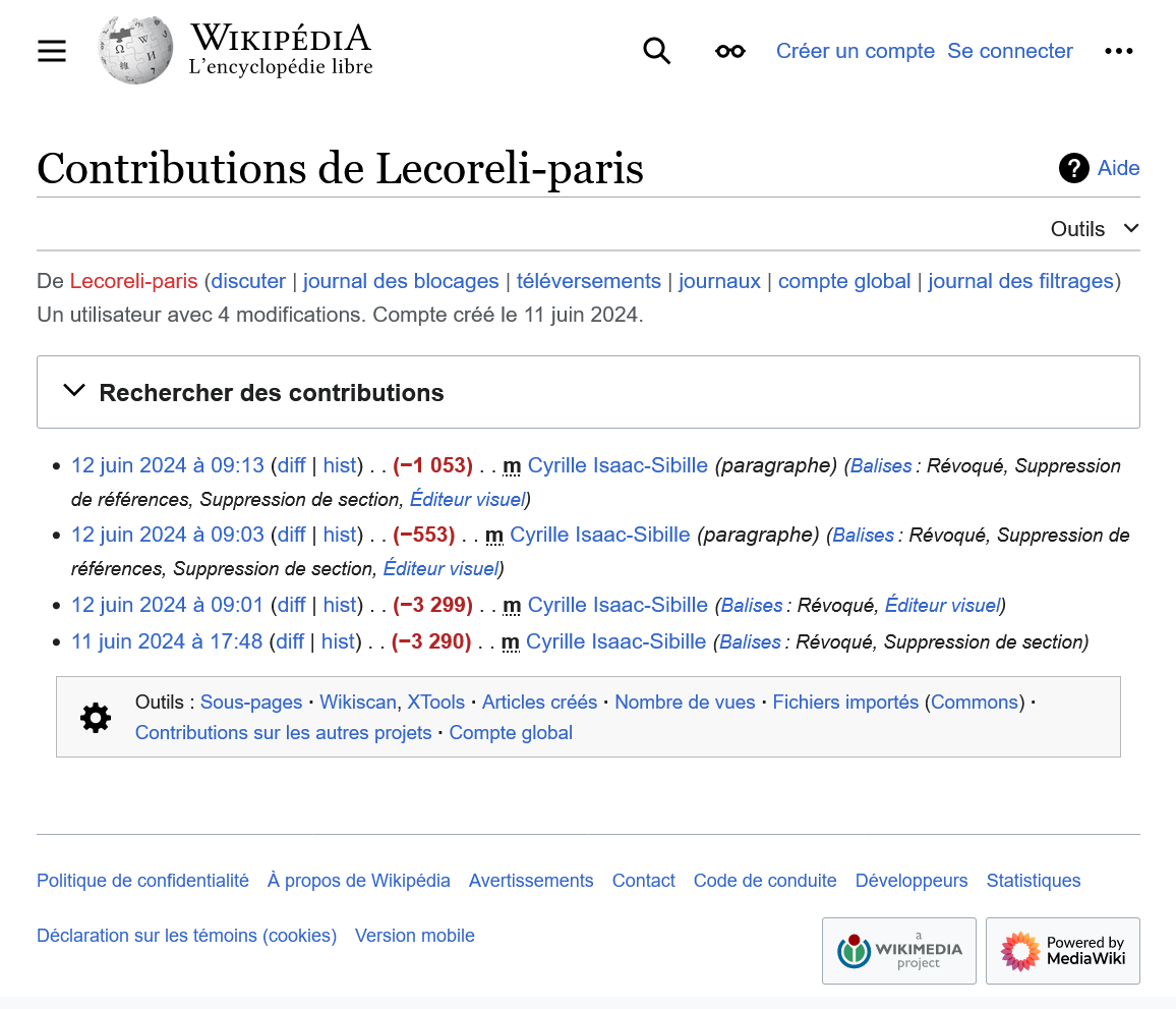 La tentative (vaine) d'effacer ce qui déplait d'une biographie #wikipedia. Ou bien c'était un test pour mesurer le temps de réaction du robot gendarme 😉 Poke <a href="/CIsaacSibille/">Cyrille IsaacSibille</a>