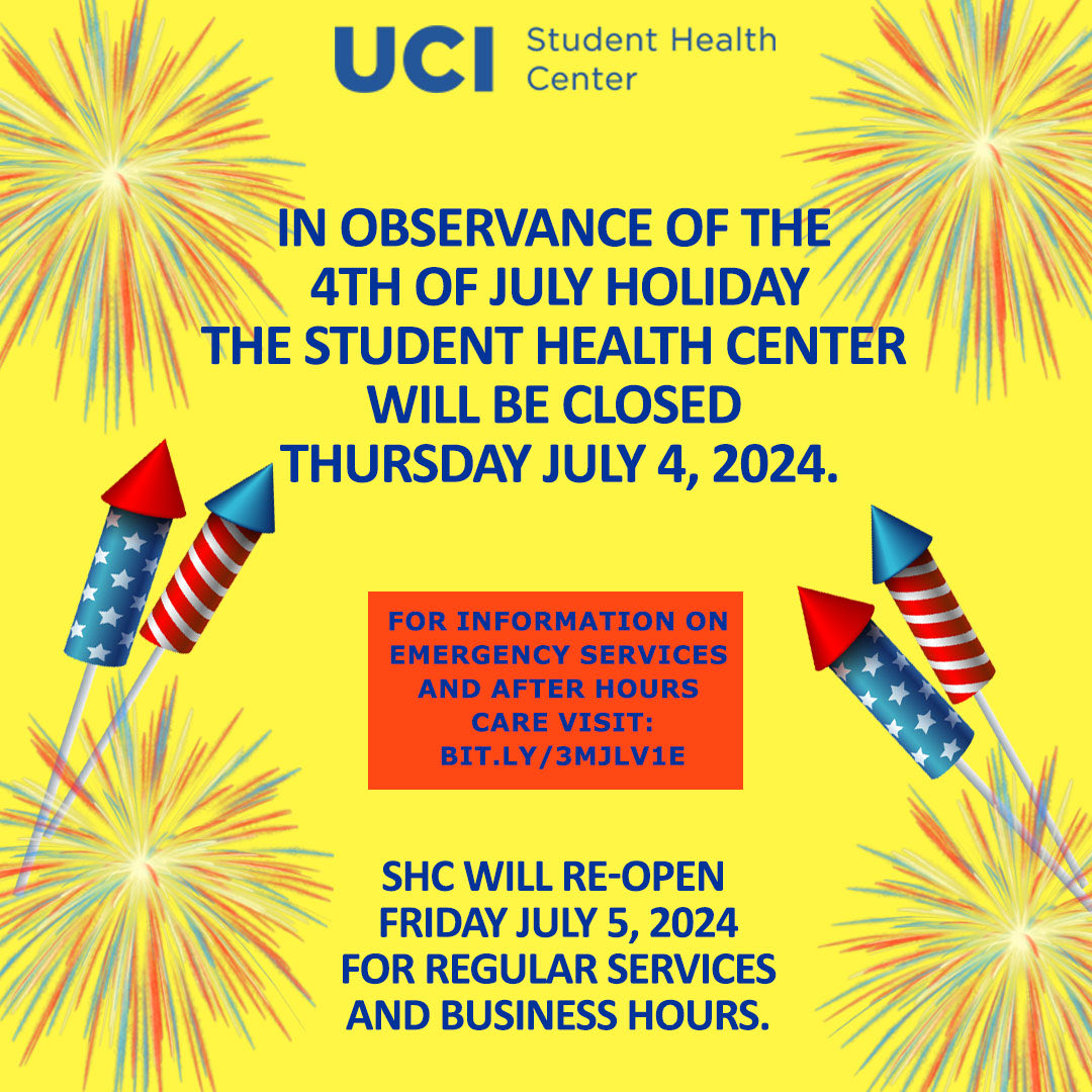 In Observance of the 4th of July Holiday, the Student Health Center will be closed.