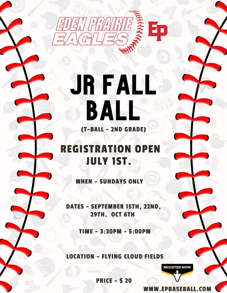 JR Fall Ball Registration is open! Head to EPbasball.com for details and to register.