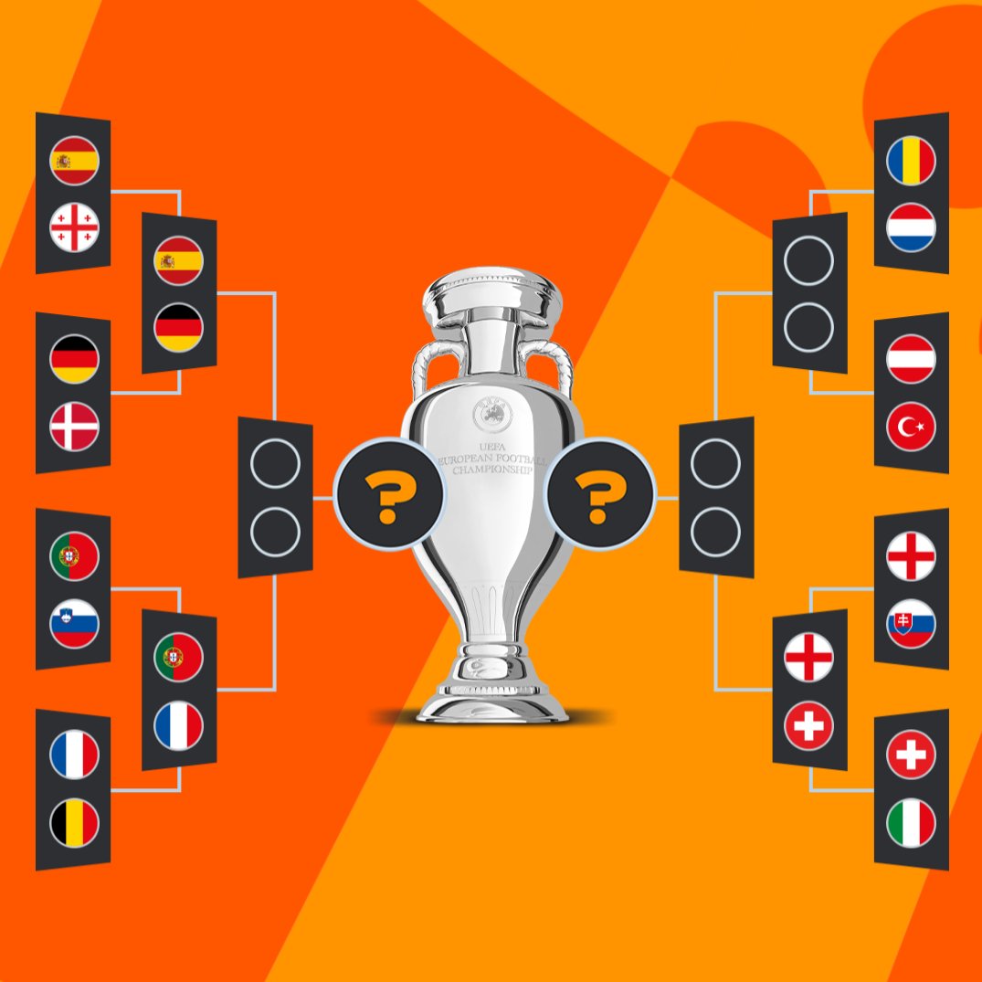 EURO2024FRA's tweet image. ⏳ #EURO2024 
#GERDEN  🇩🇪✅
#SUIITA 🇨🇭✅
#ENGSVK 🏴󠁧󠁢󠁥󠁮󠁧󠁿✅
#ESPGEO 🇪🇸✅
#FRABEL 🇫🇷 ✅
#PORSVN 🇵🇹 ✅