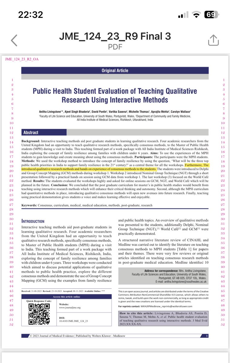 My publication !! Thanks to our USW FRAIT team <a href="/Dr_CA_Wallace/">Carolyn Wallace</a> <a href="/Michellet15/">Michelle Thomas</a> @HVFRAIT <a href="/dpontin/">david pontin</a> <a href="/USWHealthcare/">USW Healthcare</a> <a href="/USWResearch/">USWResearch</a>