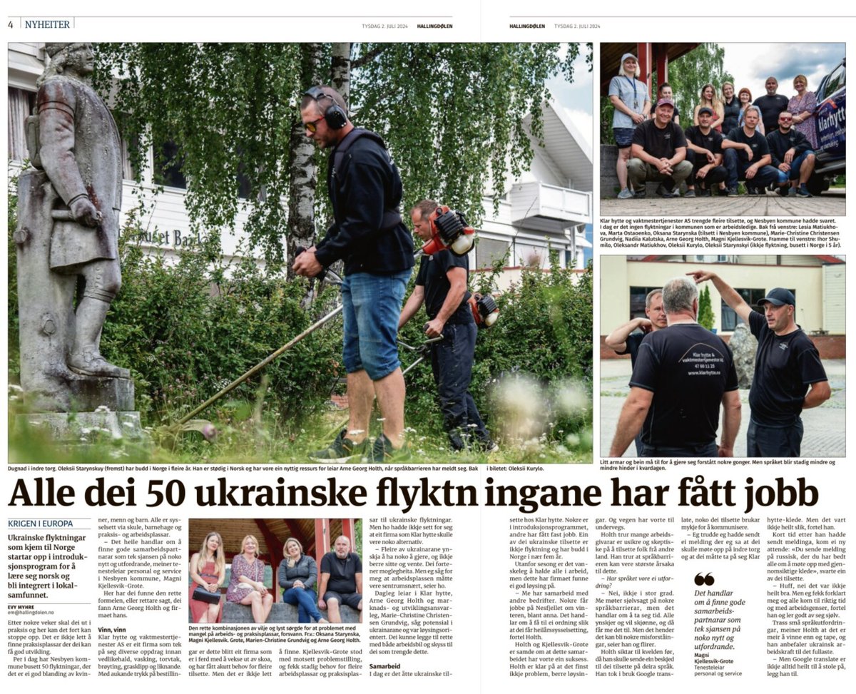 SteinarBL's tweet photo. @kristinclemet @Aftenposten Fra dagens Hallingdølen:
- Ukrainske flyktningar som kjem til Norge startar opp i introduksjonsprogram for å lære seg norsk og bli integrert i lokalsamfunnet https://t.co/MKeXv0Ptqv