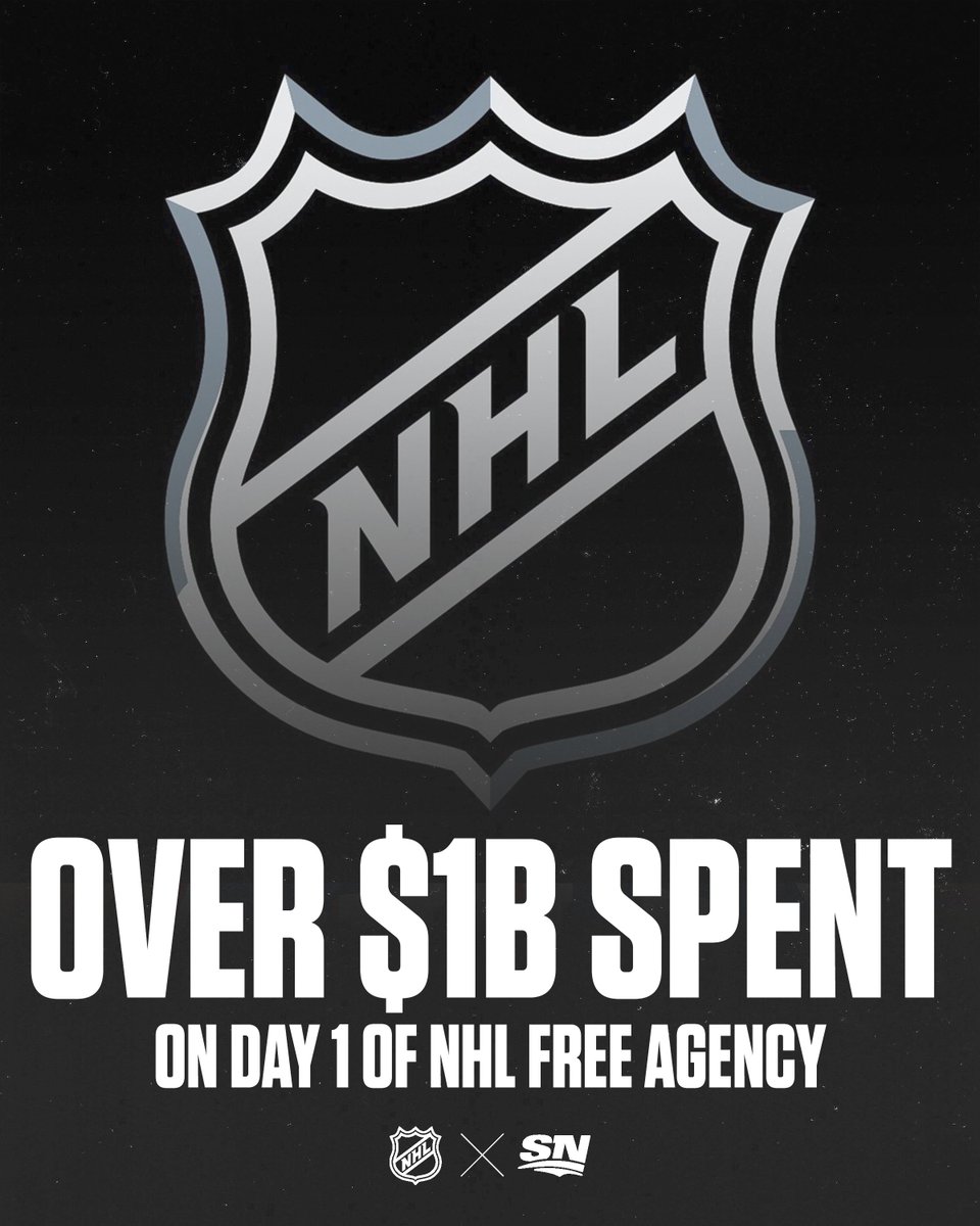 Sportsnet's tweet photo. For the first time in NHL history over a BILLION dollars was spent in a single day. 🤑 https://t.co/FQmc7OJ2Ot