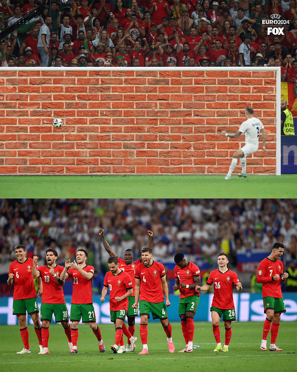 FOXSoccer's tweet photo. Another look at Diogo Costa during the penalty shootout 🧱 https://t.co/Cr7gATZ6Na
