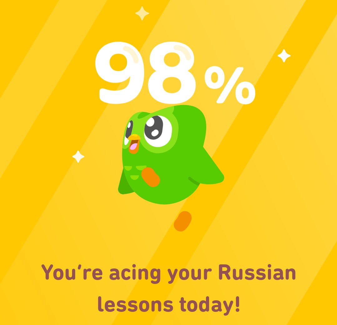 cwfernandes's tweet photo. Saúde mental: aprender um novo idioma depois de adulto, reduz em até 30% a probabilidade de ter doenças neurodegenerativas!

Hoje tive mais uma aula fantástica de RUSSO e tive um aproveitamento sensacional 🙂

🇷🇺🇷🇺🇷🇺🇷🇺🇷🇺🇷🇺

#russo #Russian #duolingo #RussianClass #saudemental https://t.co/zjPutK4WwU
