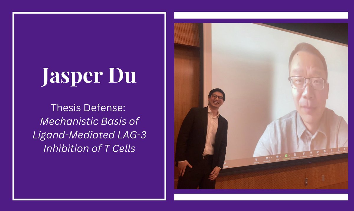 Congratulations to #JasperDu on the completion of the Thesis Defense: Mechanistic Basis of Ligand-Mediated LAG-3 Inhibition of T Cells! 🎉

Supervised by Dr. Jun Wang (<a href="/jwang133/">Jun Wang</a>)