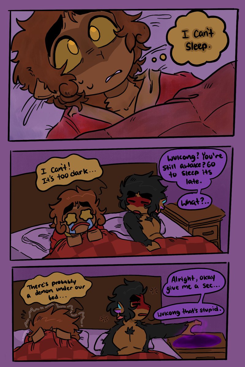 Mochilovermtsur's tweet photo. “Lantern sleep” - shadowpeach headcanon comic 💜💛

Wukong doesn’t like the dark so Macaque helps him 💕

- Idea : @RosytheMochi 

#shadowpeach https://t.co/2bXDI2ZjgS