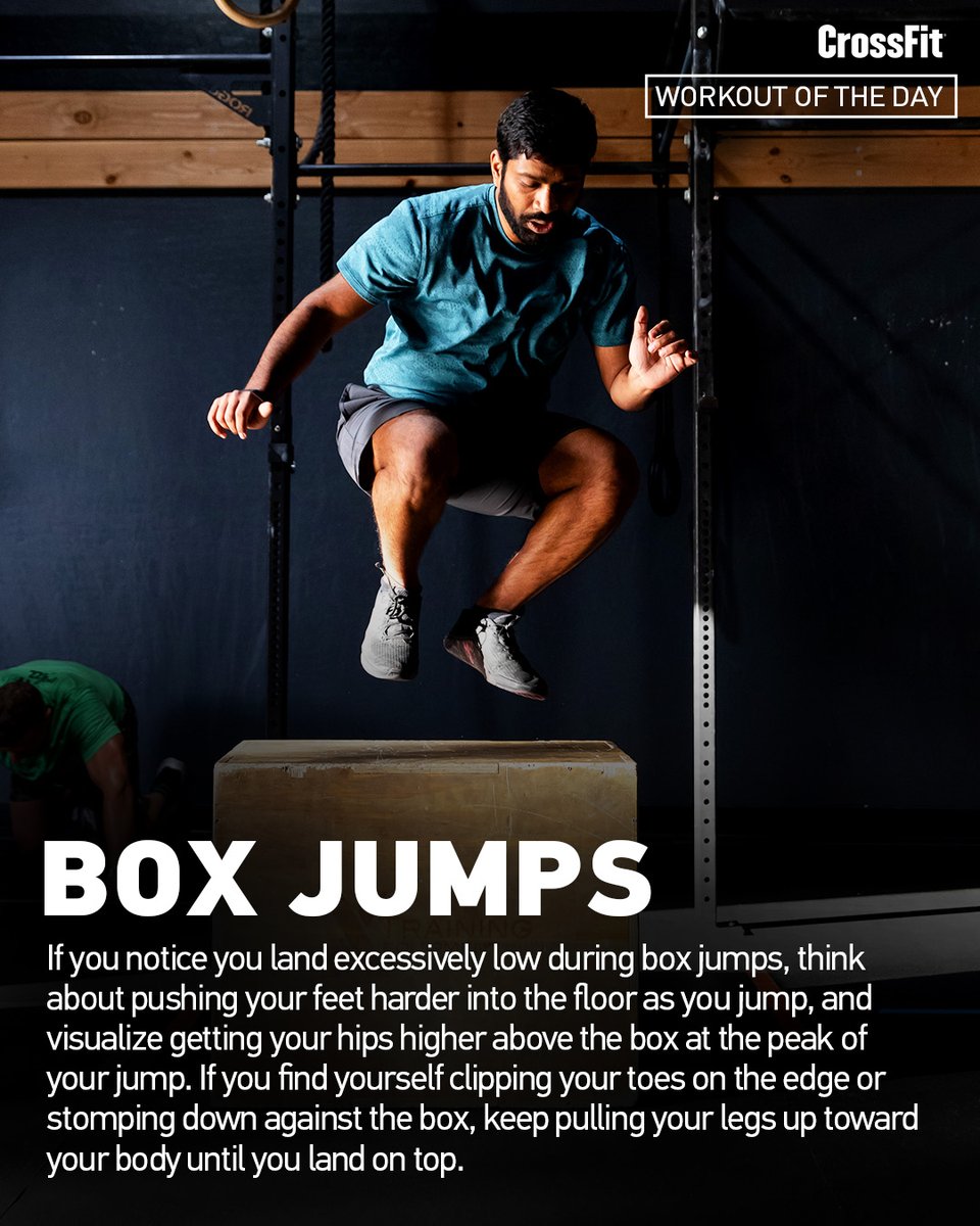 CrossFit's tweet image. Workout of the Day 
Tuesday 240702

For time:
50 dumbbell box step-ups 
40 box jumps
30 dumbbell thrusters

♀ 20-inch box and 35-lb dumbbells
♂ 24-inch box and 50-lb dumbbells

📍 @CrossFitTempe in Tempe, Arizona