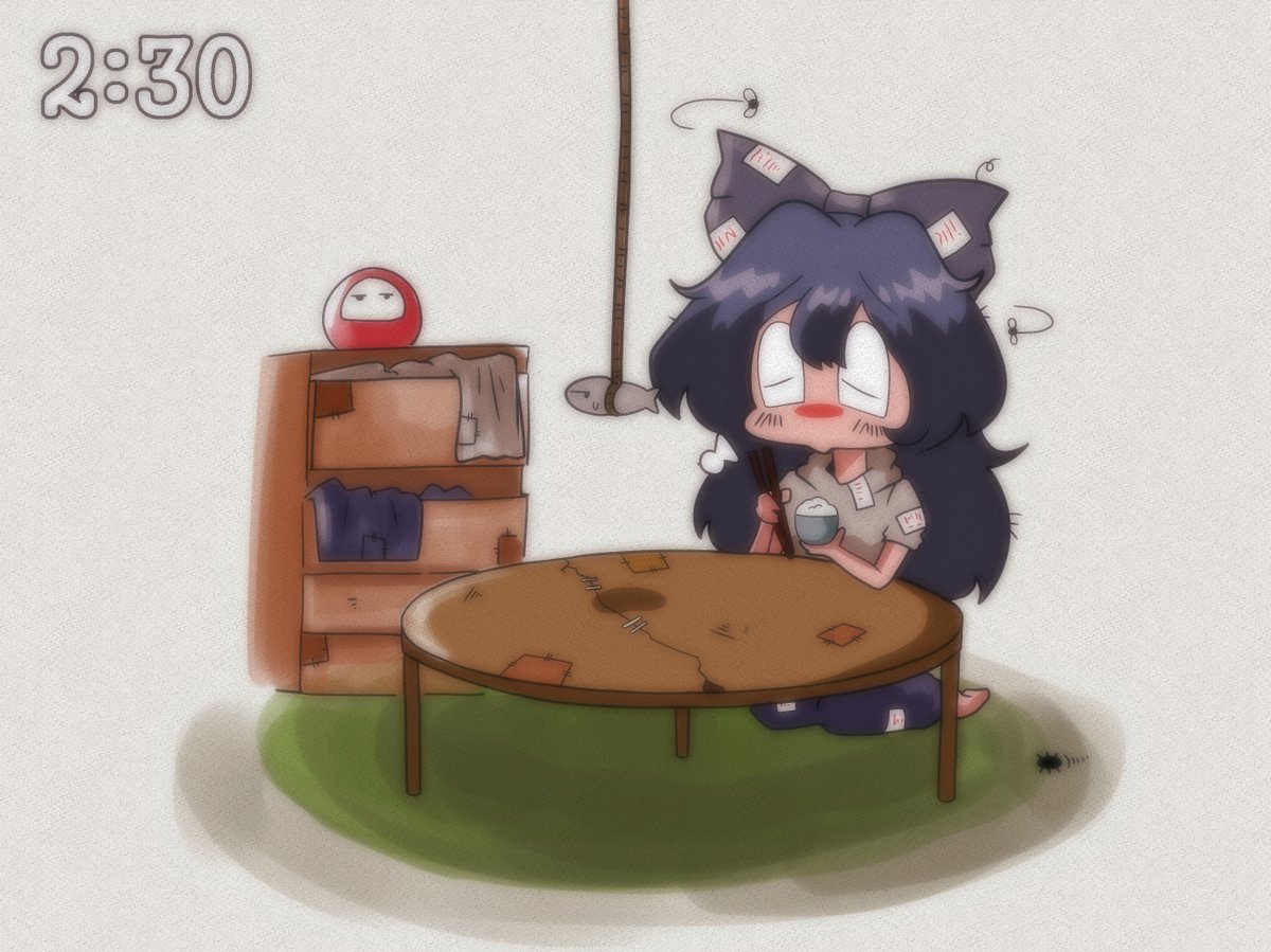 miwijag1997's tweet photo. 今日の昼飯... | 未偉作 #pixiv https://t.co/cNPQP7cLzr 
#東方 #東方Project #90年代風 #セル画風
#テレビ東方 #依神紫苑 #東方憑依華 #イラスト
#らくがき https://t.co/GWt0gW4Fhp