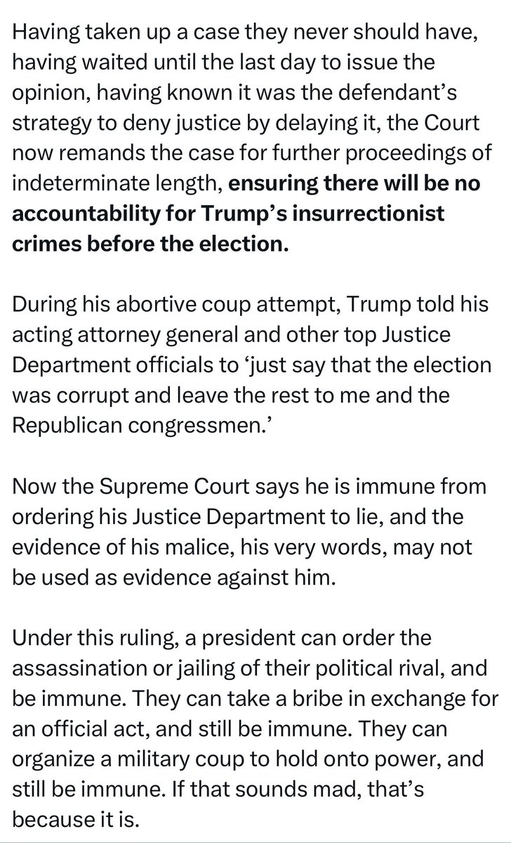 CynthiaLFrybarg's tweet photo. #SupremeCourt #supremecourtdecision 

 #NoPersonIsAboveTheLaw 
#ImmuneImmuneImmune 🚫

Power is limited, not absolute…

With fear for our democracy, I descent… https://t.co/OVlu76Wwor