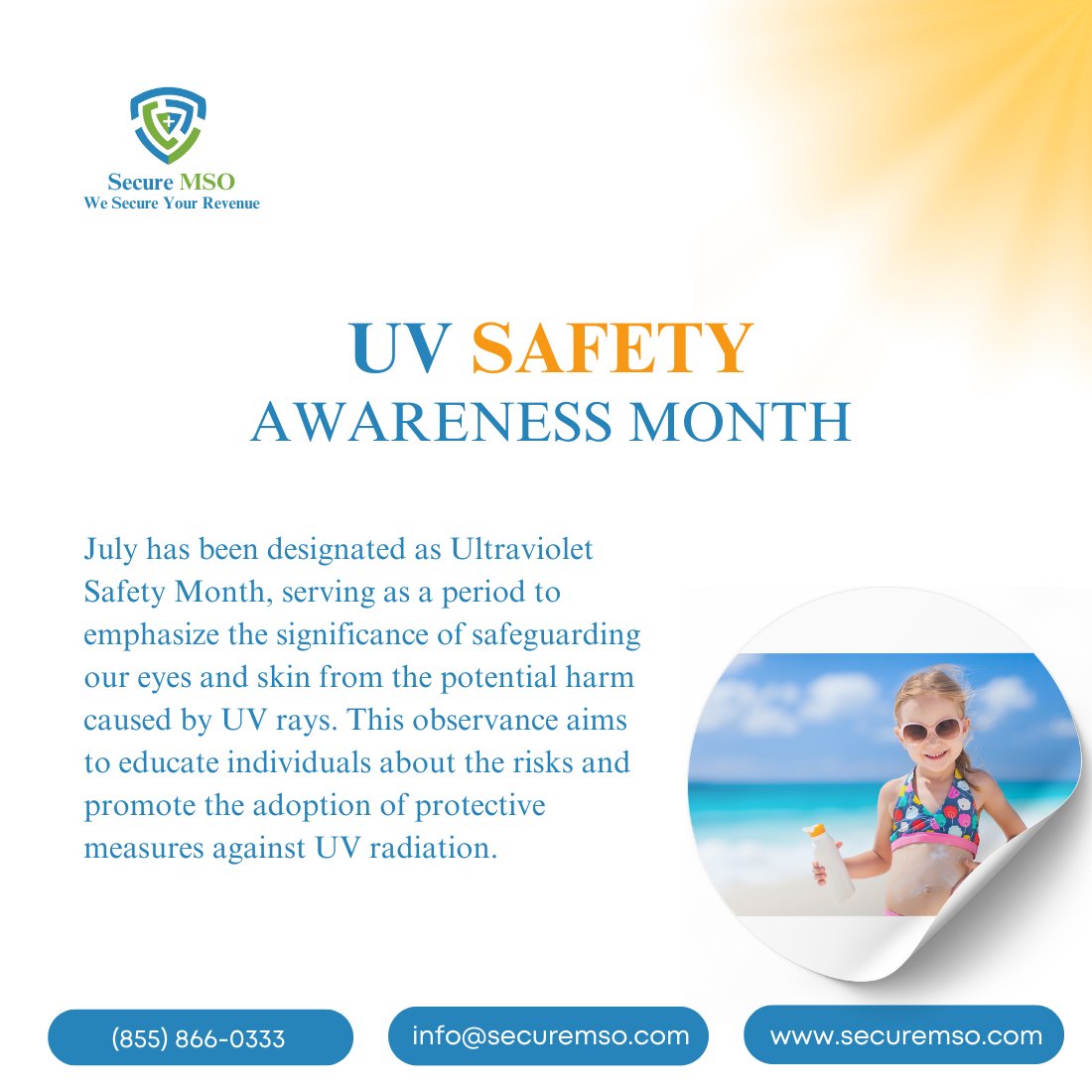 SecureMSO's tweet image. July is Ultraviolet Safety Awareness Month in the United States. This is a good time to learn about UV radiation and its effects on the body and ways to protect yourself and prevent sunburns, sun damage, and skin cancer.
#uv #ultravioletrays #awarenessmonth #july #radiations