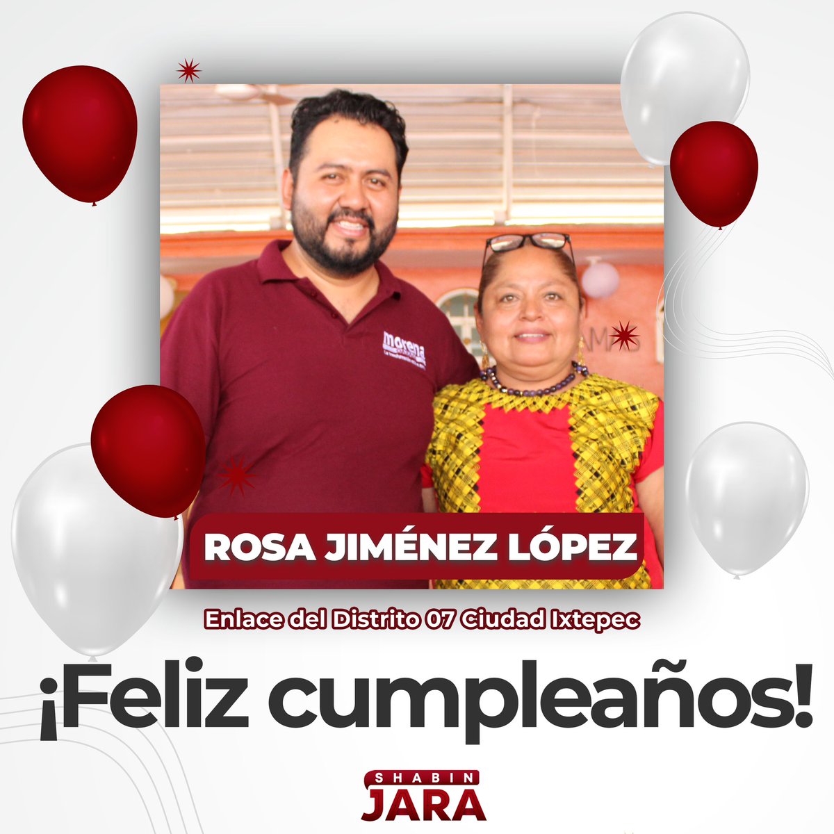 Este día felicito a Rosa Elba Jiménez López por su cumpleaños, una mujer admirable y gran persona, reciba mis mejores deseos en este día especial.

¡Felicidades! 🎉🎉