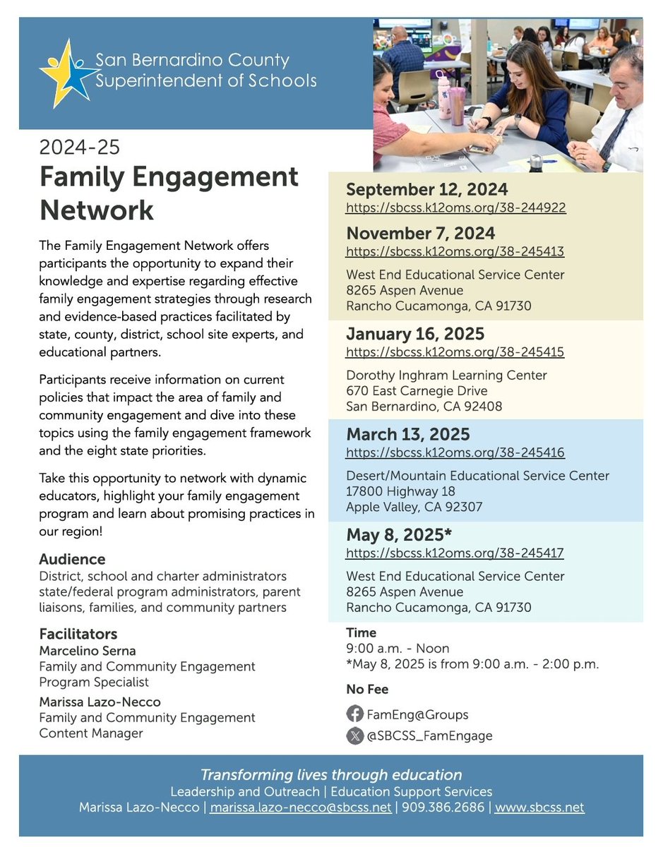 :

🌟 Register for FEN! 🌟 Expand your knowledge on effective family engagement strategies, learn from experts, &amp; stay updated on current resources. Network with educators and discover promising practices. Register for the Sept meeting here: sbcss.k12oms.org/38-244922
#SBCSSFACE