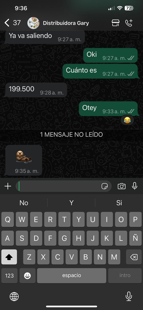 LauraEstaper's tweet photo. Mrk es increíble como lo de Isabella ladera y beele se volvió tan famoso que hasta el que vende comida y el que me distribuye el trago utilizan el “🦦” https://t.co/6tVHul7lgq