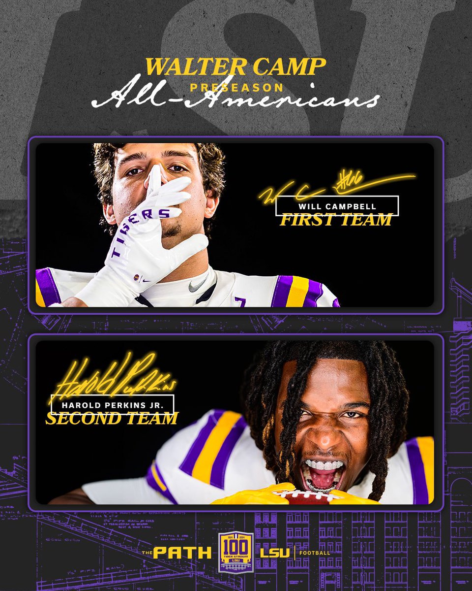 LSU Football (@lsufootball) on Twitter photo Offensive lineman Will Campbell and linebacker Harold Perkins Jr. are on the <a href="/WalterCampFF/">Walter Camp Football</a> Preseason All-America Teams. Offensive lineman Will Campbell and linebacker Harold Perkins Jr. are on the <a href="/WalterCampFF/">Walter Camp Football</a> Preseason All-America Teams.