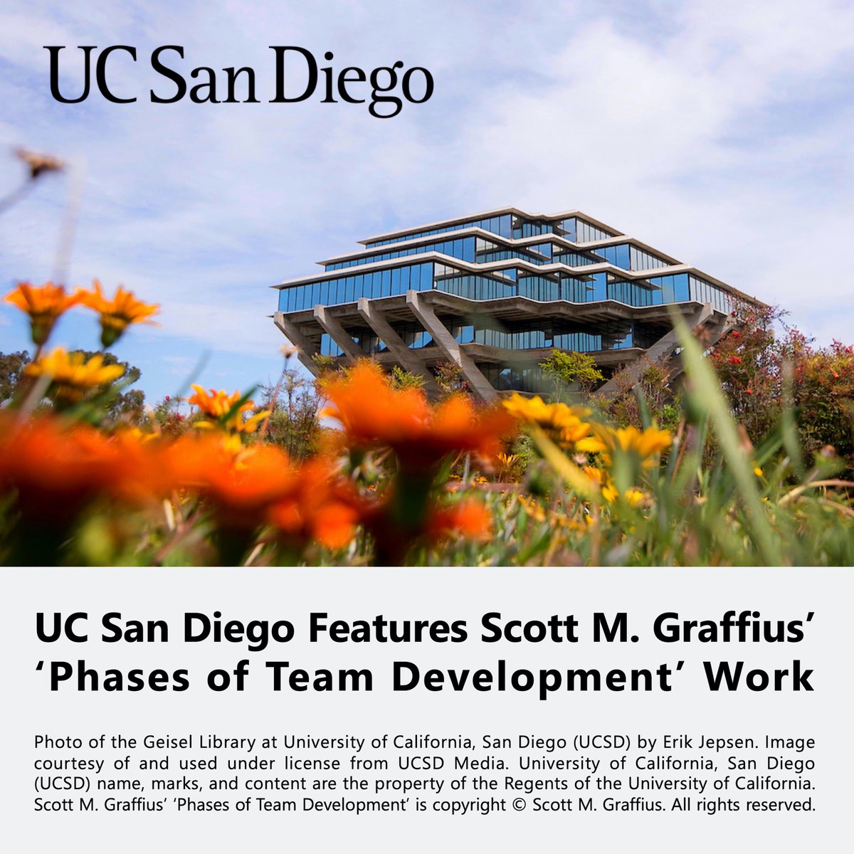 ScottGraffius's tweet photo. UC San Diego — one of the top 20 research universities worldwide — features my 'Phases of Team Development' IP.
🔗 https://t.co/Yb0GlPwhMb
#IP #Teamwork #Teamcraft #TeamBuilding #TeamDevelopment #PhasesOfTeamDevelopment #HighPerformanceTeams #Leadership #Collaboration #Tech https://t.co/R3RyhcecAB