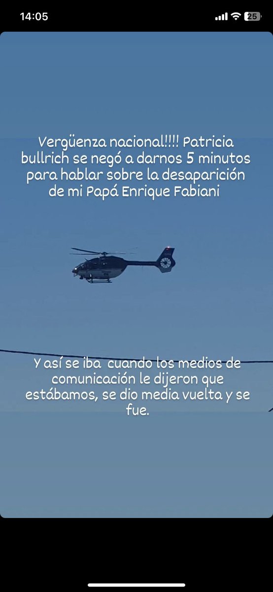 <a href="/PatoBullrich/">Patricia Bullrich</a> SE NEGÓ A ESCUCHARNOS.HACE 27 DIAS QUE NO SABEMOS NADA DE MI ABUELO ENRIQUE FABIANI Y ESTAMOS CANSADOS DE LA CORRUPCION.