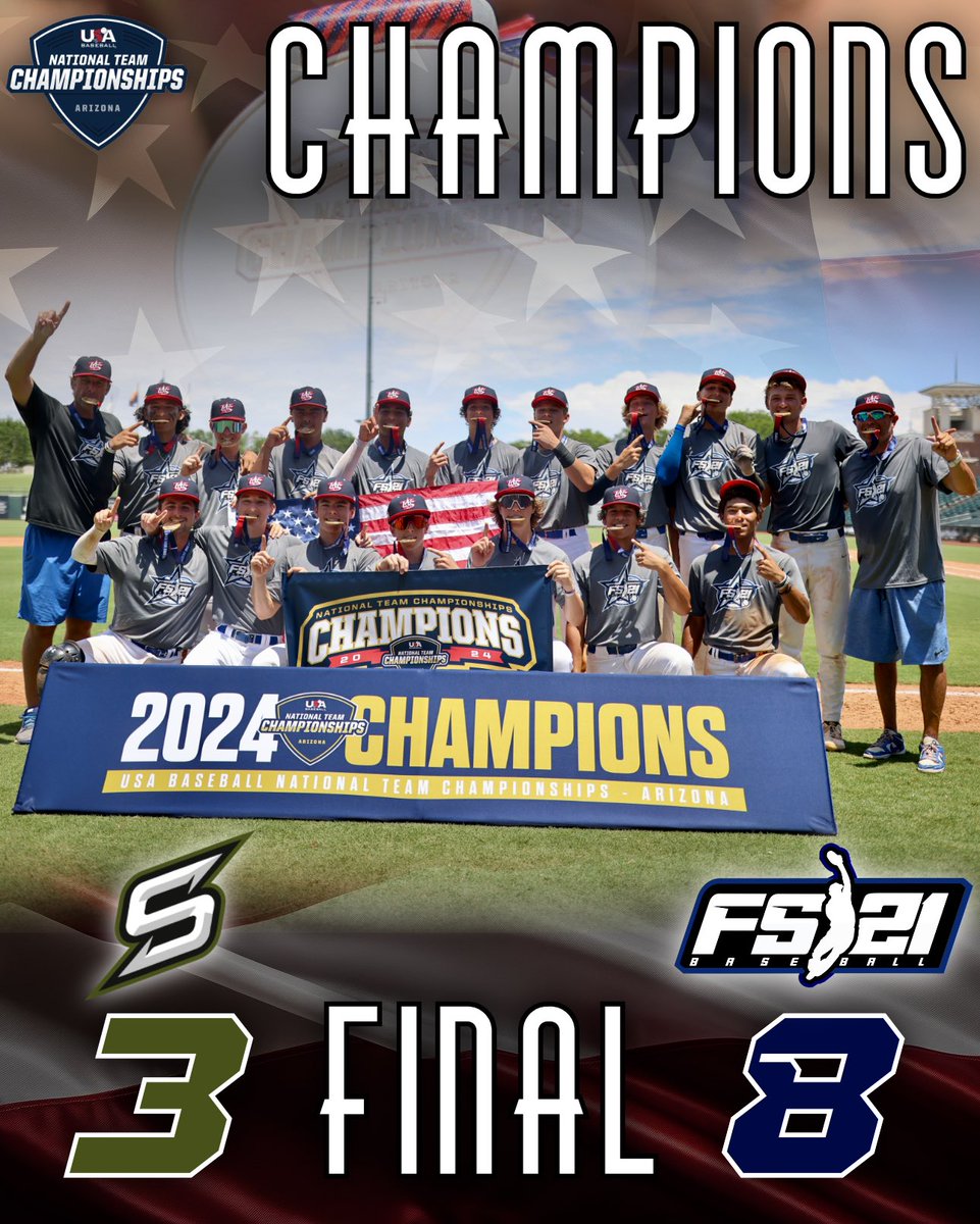 FS21 Baseball (@fs21_baseball) on Twitter photo FS21 Stars 2026 win the <a href="/USABChamps_AZ/">National Team Championships Arizona</a> with a perfect 8-0! Dominated the Gold Medal game against Stacked Baseball, 8-3. Outscored rivals 66-14, hit .358, and pitched a stellar .980 ERA over 50 Innings Pitched. Huge thanks to our coaches and parents for the support! #fs21baseball FS21 Stars 2026 win the <a href="/USABChamps_AZ/">National Team Championships Arizona</a> with a perfect 8-0! Dominated the Gold Medal game against Stacked Baseball, 8-3. Outscored rivals 66-14, hit .358, and pitched a stellar .980 ERA over 50 Innings Pitched. Huge thanks to our coaches and parents for the support! #fs21baseball