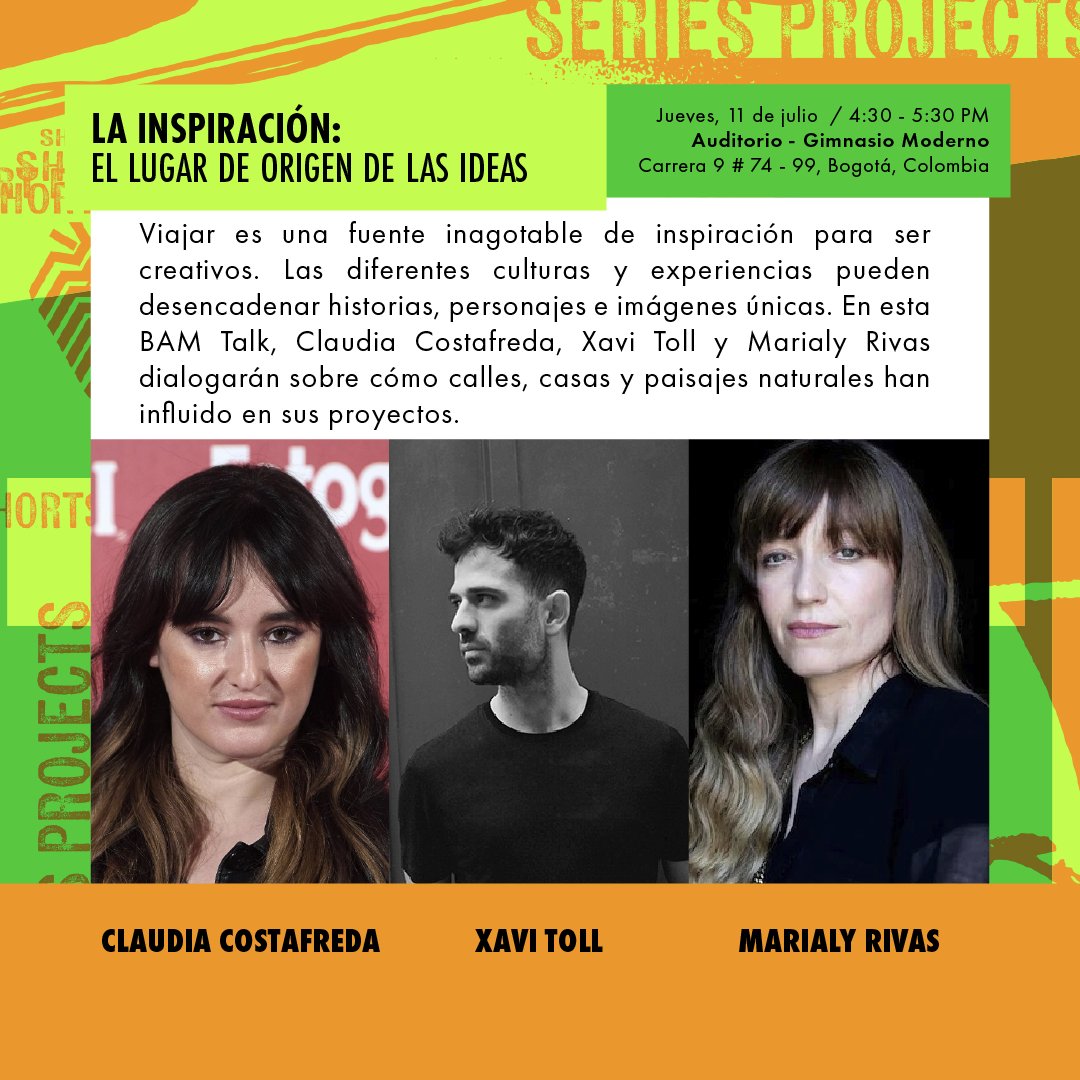 BAM_Bogota's tweet image. 💥 #BAMTalks | Entrada libre hasta completar aforo
📅 Jueves, 11 de julio
⏰ 4:30 PM
📍 Gimnasio Moderno (Carrera 9 #74 - 99)

Únete a nosotros para descubrir más de la inspiración que se obtiene al momento de viajar 🛫

#ModoBAM #BAMQuince #LasIdeasSeAcercan