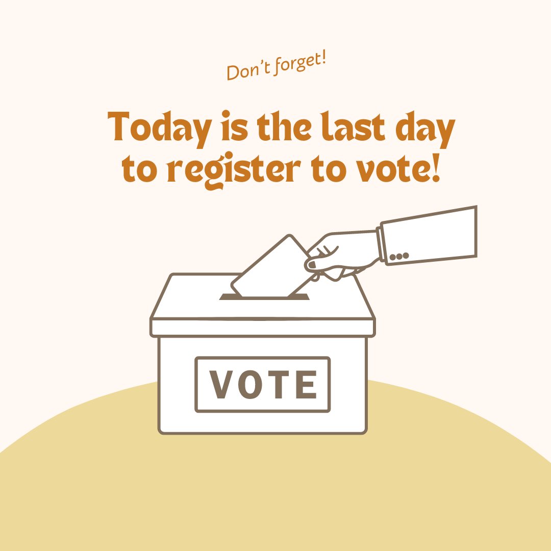 Your voice matters! Today is the last day to register before this year’s big election - make sure you’re are registered to vote! Visit the link in our bio to register or to check your status 🗳️
