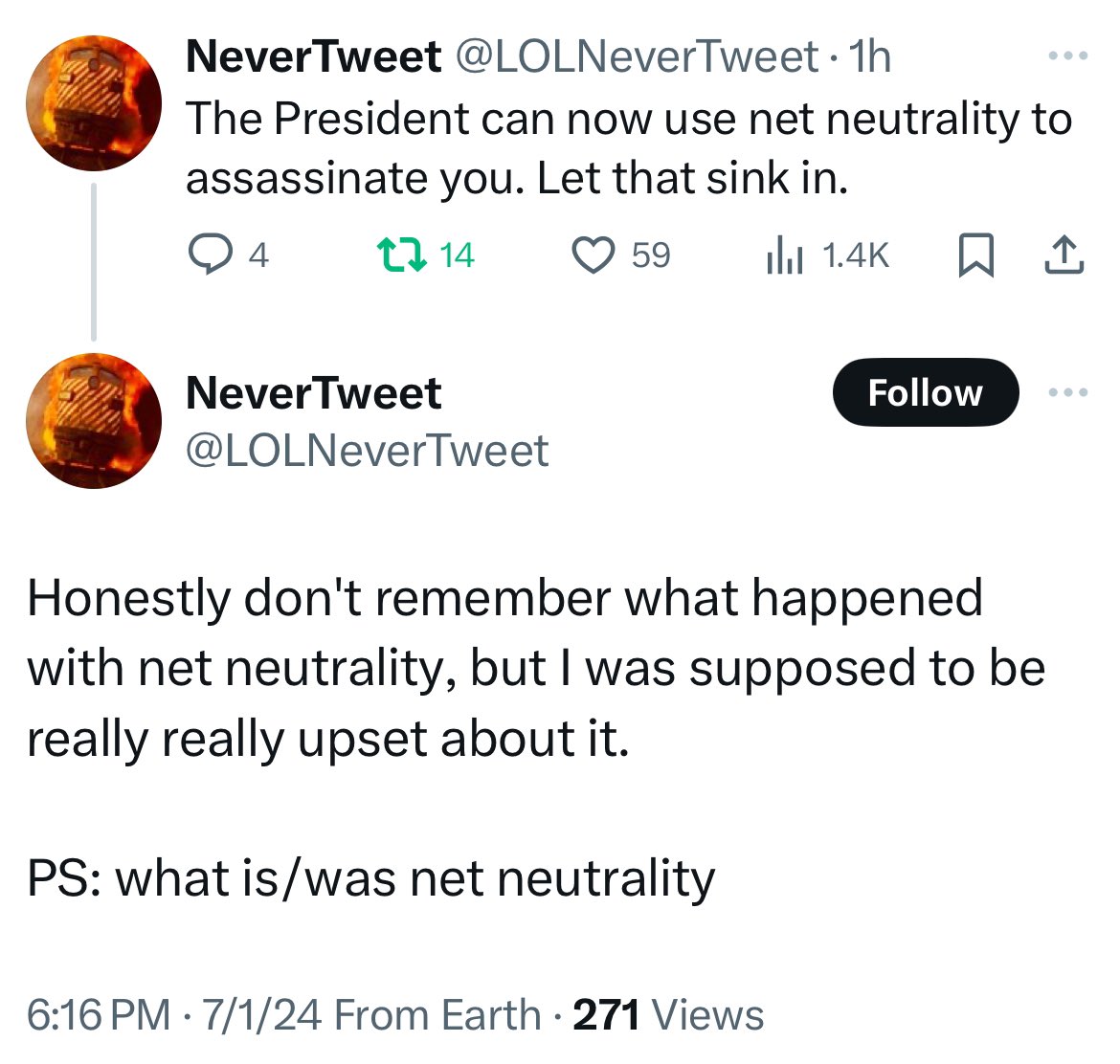 AjitPai's tweet image. You: Hello [#AI tool of choice], what should I know about #netneutrality?

[AI tool of choice]: here is my very thoughtful answer based on a ton of very reliable data.