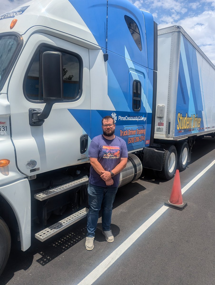 PCCTruckDriver's tweet photo. Congratulations to Forrest S. for passing his Class A #CDL yesterday! Thanks for choosing Pima and be safe out there. #PimaCCWorkforce #StudentSuccess https://t.co/9MbRbrbdVb