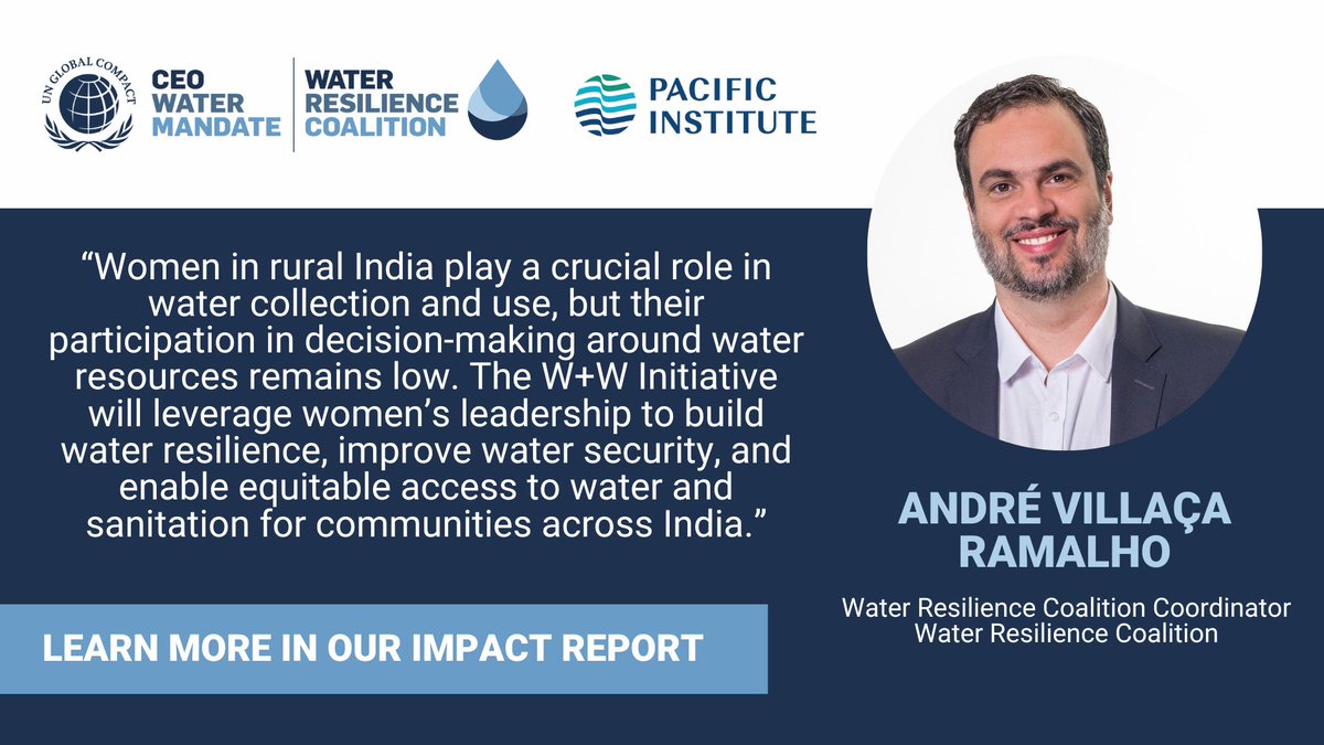 In October 2023, the #WaterResilienceCoalition launched the Women + Water Collaborative, a flagship corporate #CollectiveAction🌎 program to improve access to clean water and sanitation in India. 

Learn more in the WRC 2023 Impact Report: pacinst.org/publication/wa…