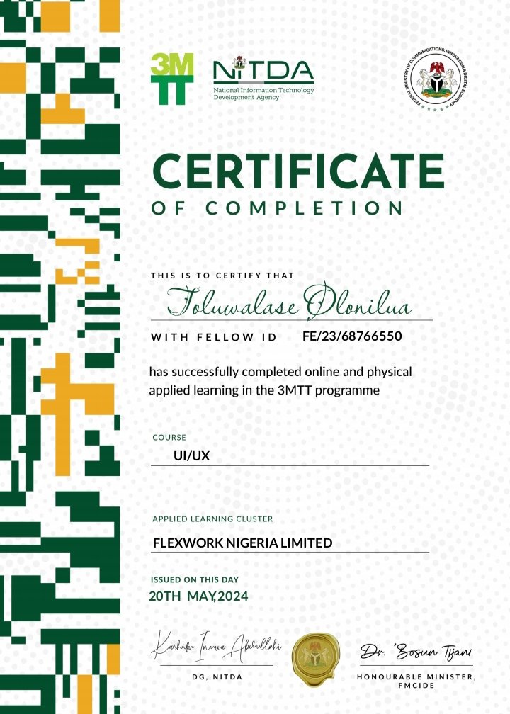 Olonilua Toluwalase (@oloniluato34828) on Twitter photo HAPPY NEW MONTH 🥳🥳
Excited to share that I have received my certificate in UI/UX design from <a href="/3MTTNigeria/">3MTT Nigeria</a> Looking forward to the new opportunities this will bring!
Thank you;<a href="/bosuntijani/">Dr. 'Bosun Tijani</a> For the initiative.
OSUN CM <a href="/LukmanAdeoti/">Lukman Adeoti</a>
Training Provider <a href="/flexworkng/">Flexwork | Customer Support | Social Media Manager</a>
Coach <a href="/timinaija_/">Timi</a> HAPPY NEW MONTH 🥳🥳
Excited to share that I have received my certificate in UI/UX design from <a href="/3MTTNigeria/">3MTT Nigeria</a> Looking forward to the new opportunities this will bring!
Thank you;<a href="/bosuntijani/">Dr. 'Bosun Tijani</a> For the initiative.
OSUN CM <a href="/LukmanAdeoti/">Lukman Adeoti</a>
Training Provider <a href="/flexworkng/">Flexwork | Customer Support | Social Media Manager</a>
Coach <a href="/timinaija_/">Timi</a>