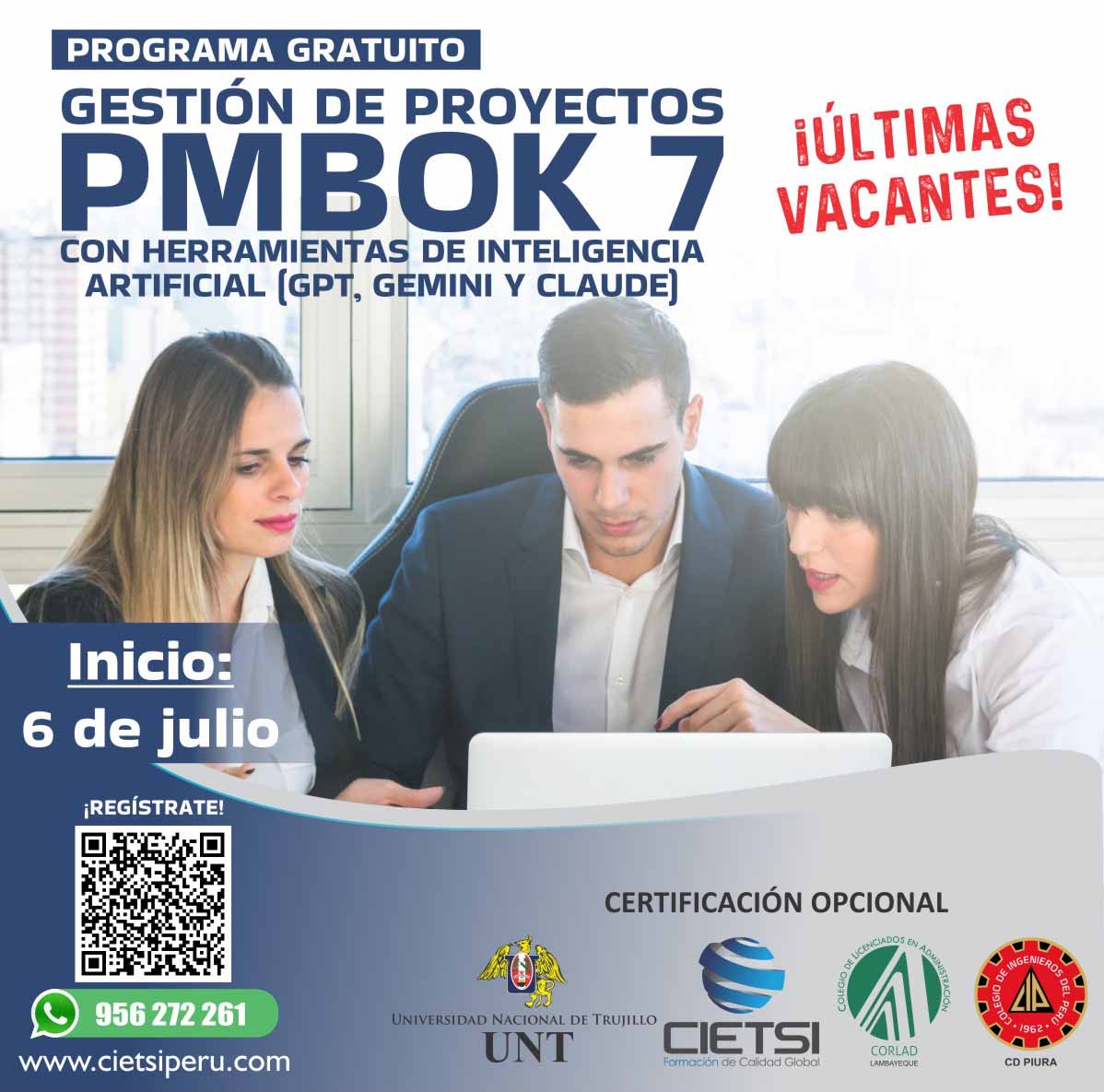 cietsi's tweet image. 🔥𝗖𝗨𝗘𝗡𝗧𝗔 𝗥𝗘𝗚𝗥𝗘𝗦𝗜𝗩𝗔🏃 

🗓 Iniciamos este sábado 6 de julio: Programa #Gratuito en Gestión de Proyectos PMBOK® 7 con Herramientas de Inteligencia Artificial (GPT, GEMINI y CLAUDE)

📚 Últimas vacantes: bit.ly/Pmbok7Gratis

#GestiónDeProyectos #PMBOK7