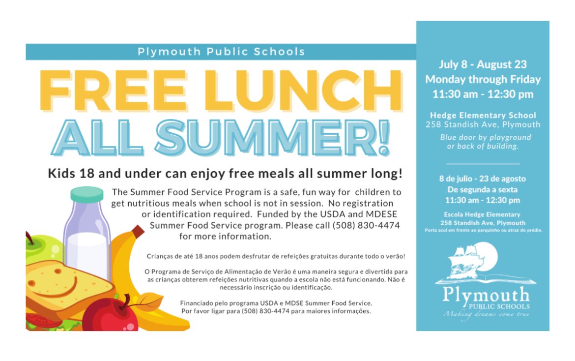 Kids 18 and under can enjoy free meals all summer long! No registration or identification required. 
July 8 - August 23
Monday through Friday
11:30 AM - 12:30