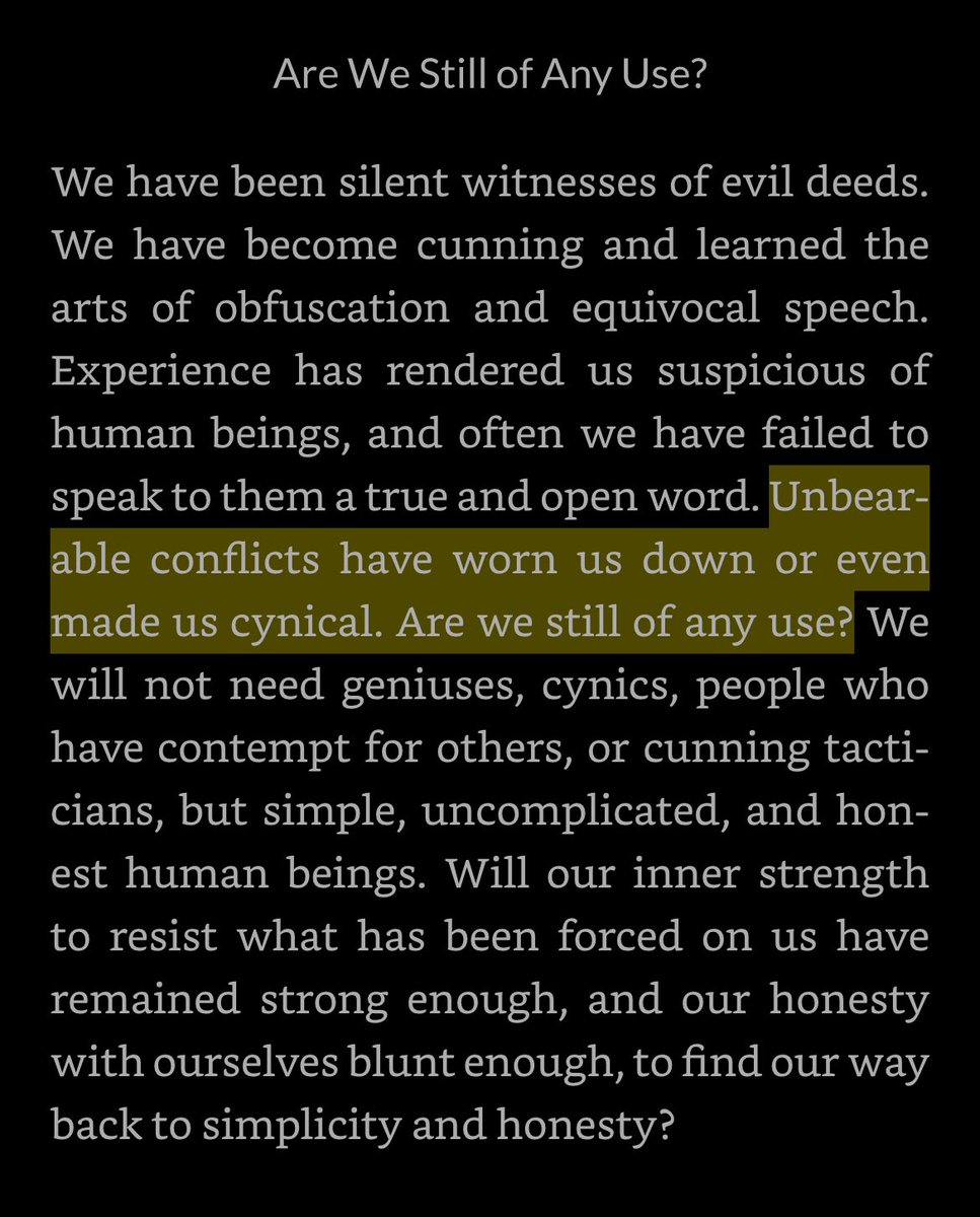 The essay everyone should read right now is “After Ten Years” by Dietrich Bonhoeffer