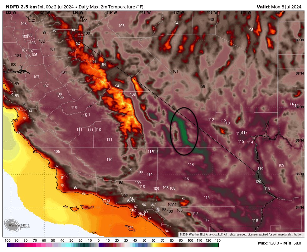 The National Weather Service is forecasting Death Valley to hit 130°F (54.4°C) next Monday, which would tie the highest the highest temperature ever reliably recorded on Earth.