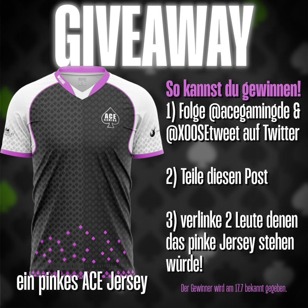💜GIVEAWAY👕

Das pinke Jersey ist zwar nicht mehr im Shop zu erhalten, aber eine letzte Chance habt ihr noch euch eins zu sichern!

Was müsst ihr dafür tun?
1) folgt <a href="/acegamingde/">AceGaming</a> &amp; <a href="/XOOSEtweet/">XOOSE.de</a>!
2) teilt den Beitrag!
3) verlinkt 2 Freunde denen das Jersey stehen würde!

GLHF!🍀