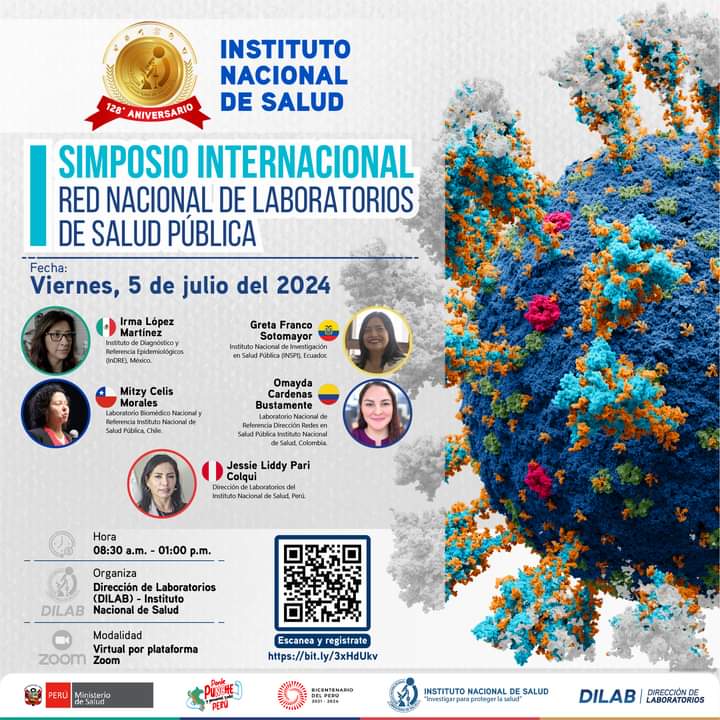 INS_Peru's tweet photo. 🥳 En el marco del 128° aniversario del @INS_Peru, los invitamos a participar del #SimposioInternacional
📌 "Red Nacional de Laboratorios de Salud Pública"
📆 Viernes 05 de julio
⏰ 8:30 a.m. a 1:00 p.m.
💻 Modalidad virtual. Gratuito.
✍️ Inscripción:
https://t.co/5jCq91gLM5 https://t.co/wdg1FxBFAA