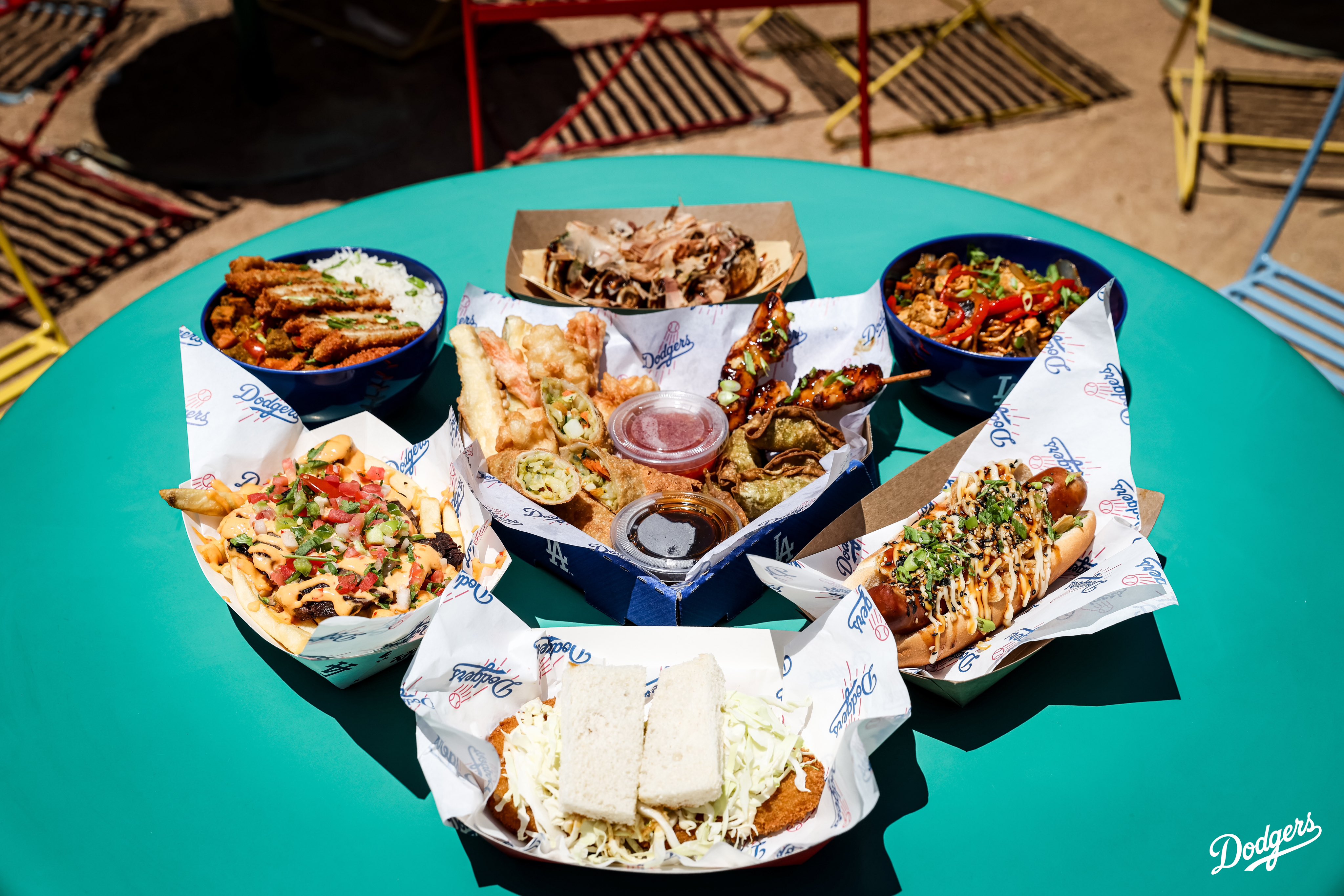 A photo of all the food items for Japanese Heritage Night.

Here’s where you can find all the food items: 
•Takoyaki: Field 45⁣
•Chicken Katsu Sandwich: Field 8⁣
•Homerun Platter: Field 8⁣
•Kurobuta Pork Terimayo Dog: Field 8, LA Feeds Blue (next to Gold Glove), Reserve 4⁣
•Chef Merito Ponzu Asada Fries: Field 52, Reserve 17⁣
•Tofu Yakisoba Bowl: Field 45⁣
•Chicken Katsu Curry Bowl: Field 45, Reserve 4⁣
•Mochi Ice Cream: Field 8, LA Feeds Blue (next to Gold Glove)⁣
