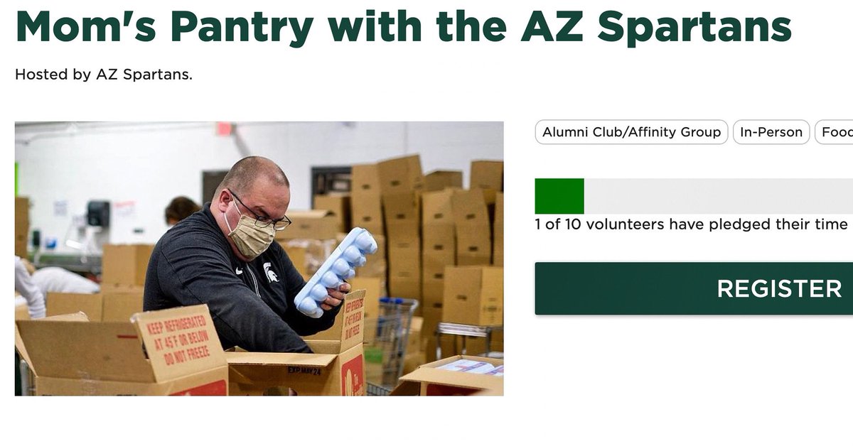 AZ Spartans, August 10th we are bringing Service Saturday's back with a volunteering opportunity at Mom's Pantry. Mom's pantry serves Greater Phoenix with one goal: No man, woman or child goes hungry.  Let’s get to work &amp; give back! 

serve.msu.edu/service-projec…