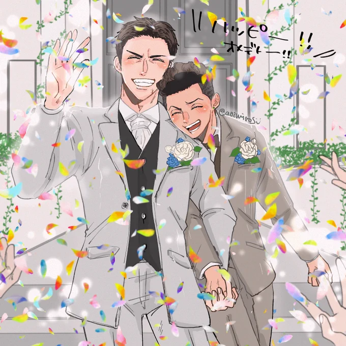 ウェディングイベントにこちらの二枚を描かせて頂きました!参列の皆様にお楽しみ頂けていたら嬉しいです～!ありがとうございました! #0630MHMRWD 