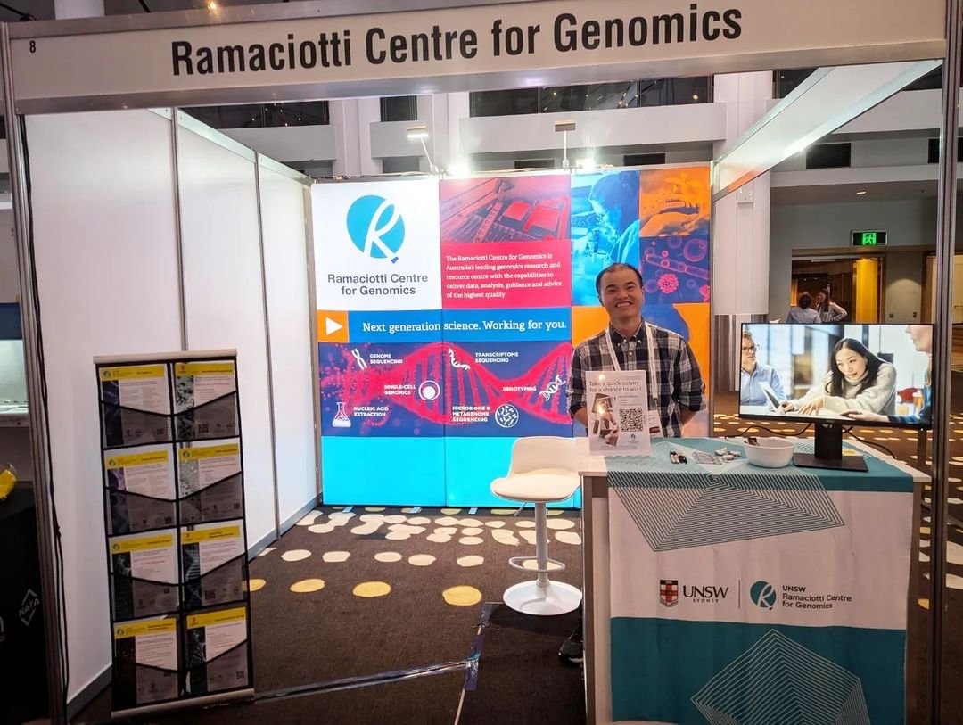 ramacgenomics's tweet photo. This week we are at @aussocmic #ASM2024 conference in Brisbane! Come chat to Jason &amp; Matthew 1st-4th July at the Ramaciotti exhibitor stall🧬 We can assist you with all your genomics needs! #australiansocietyformicrobiology #microbiology #genomics #microbiome #metagenomics https://t.co/zcJHEovzaw