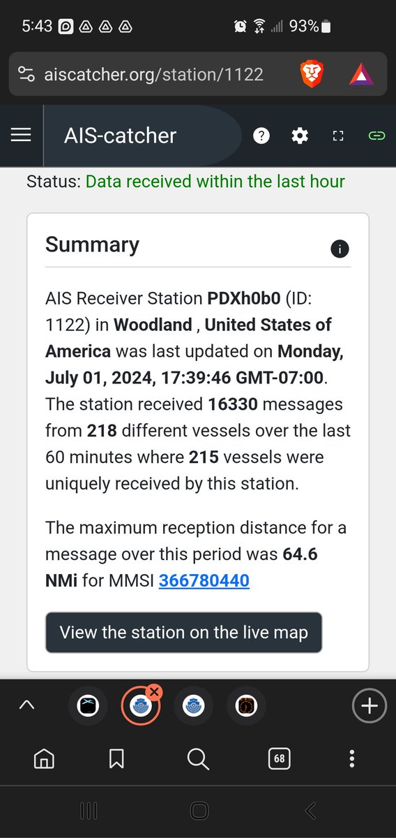 CadiereGerald's tweet image. Vessel tracking Ubuntu, Ais-catcher, @Nooelec  v4
#Tram1411 #Discone