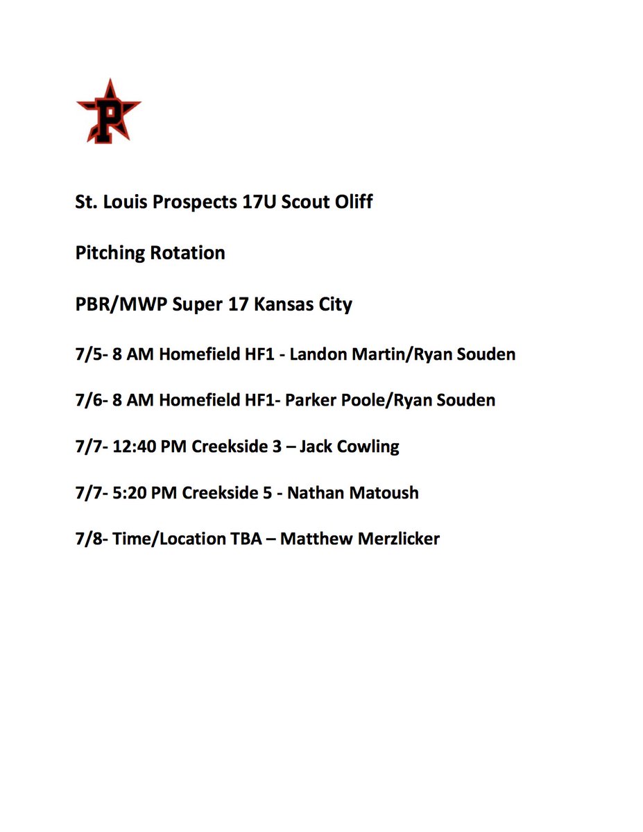 STLProspectsBaseball (@stlprospects) on Twitter photo <a href="/stlprospects/">STLProspectsBaseball</a> 17U Scout Oliff Rotation MWP Super 17โs 7/5-7/9
<a href="/PBR_Moulder/">Kevin Moulder</a> <a href="/MW_Premier/">Midwest Premier Baseball</a> <a href="/PBRTournaments/">Prep Baseball Tournaments</a> <a href="/stlprospects/">STLProspectsBaseball</a> 17U Scout Oliff Rotation MWP Super 17โs 7/5-7/9
<a href="/PBR_Moulder/">Kevin Moulder</a> <a href="/MW_Premier/">Midwest Premier Baseball</a> <a href="/PBRTournaments/">Prep Baseball Tournaments</a>
