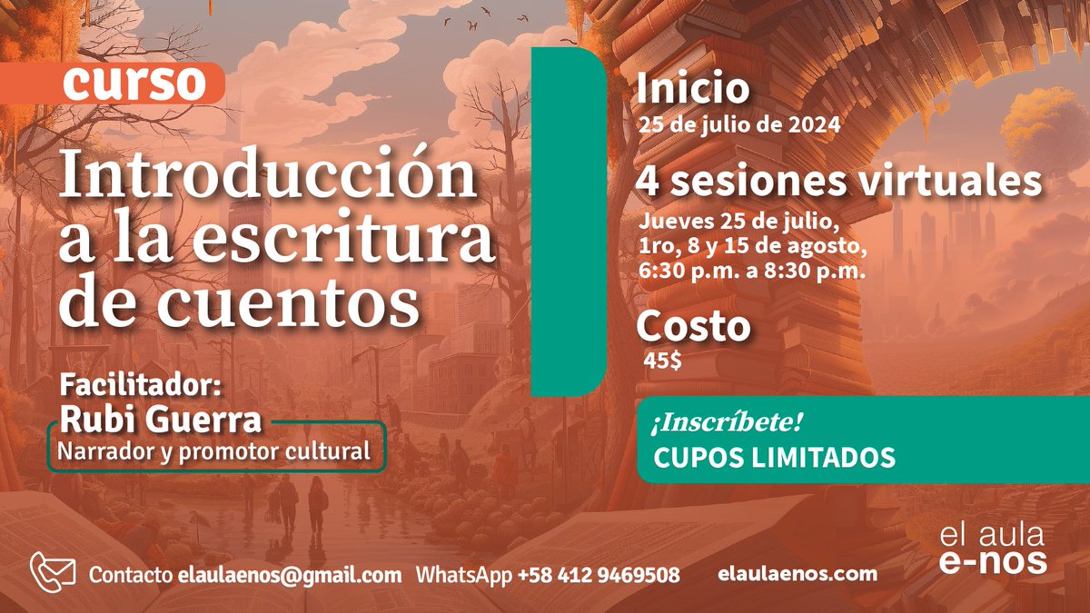 Inscríbete en este curso que dictará el narrador Rubi Guerra y aprenderás los aspectos claves de la historia, su estructura, los personajes y cómo definir tu voz narrativa.

acortar.link/nAWi9S

#Historias #Cuentos #LVN #Cursos