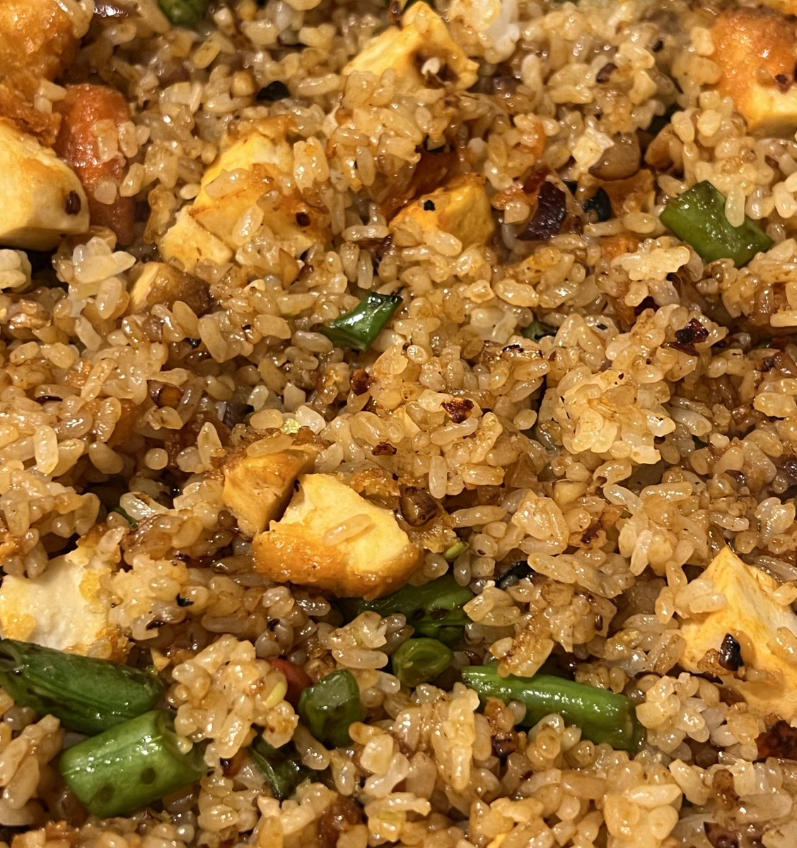 Girlfailure Fried Rice

- garlic (im not a savage)
- quarter of a purple onion minced SO fine i can forget its there
- green beans becuz they were in my fridge
- left over maccas nuggets 
- soy sauce 
- Lao Gan Ma to hide my sadness
- MSG to save it

sigh…..
