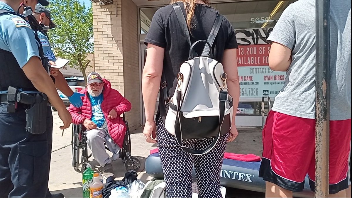 chi_refugee_aid's tweet image. Call Mid-America Realty and tell them to stop evicting unhoused people. Today MA and CPD attempted to remove a 77 year old man in a wheelchair, missing a leg, from the sidewalk in front of Belmont and Major. Call them and give them hell! (630)954-7326