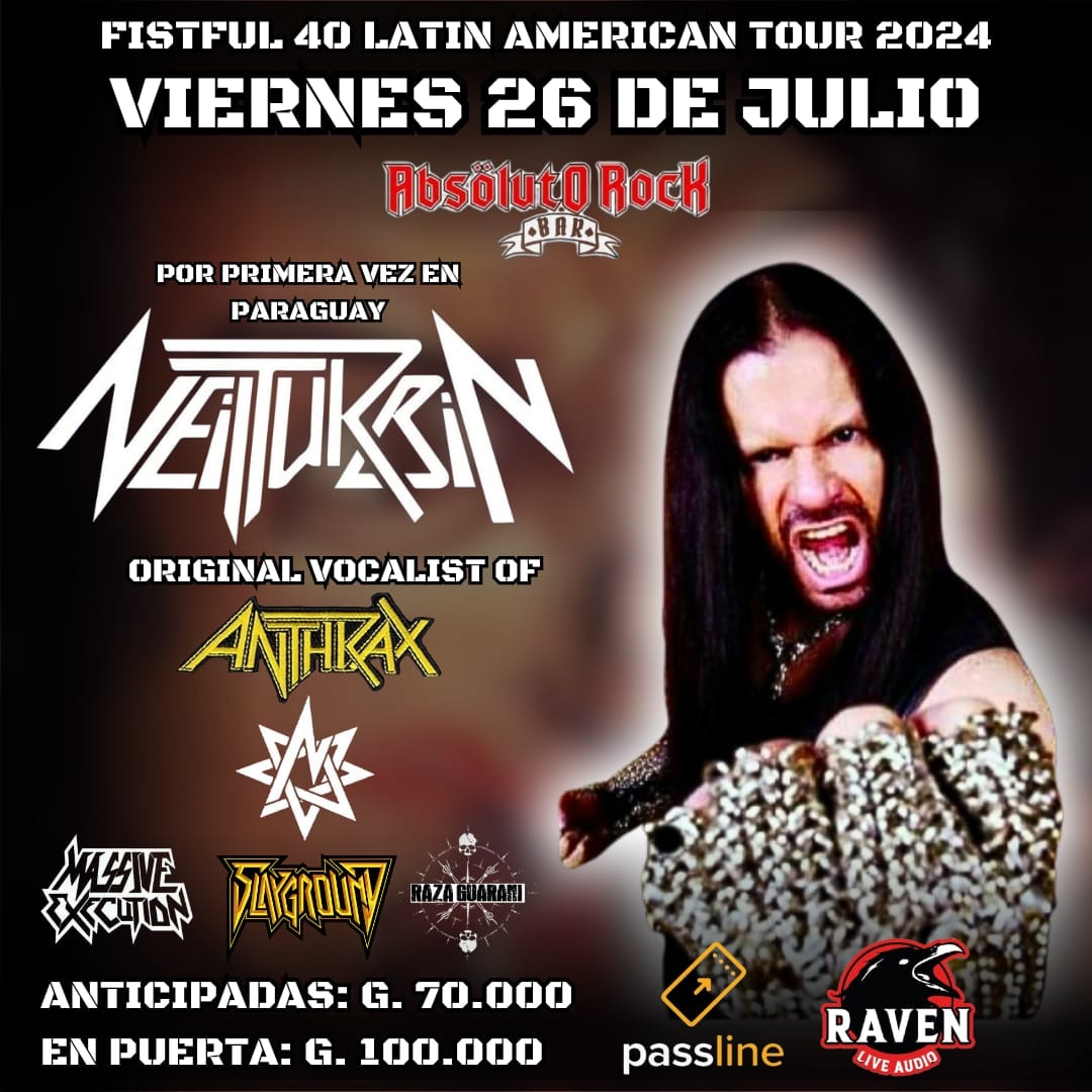 Ya arrancamos el mes de Julio y recordar que el Viernes 26 se presentará por primera vez en Absoluto Rock el vocalista <a href="/deathriders/">neil turbin</a> . Junto a las bandas locales: Massive Execution. Slayground y Raza Guaraní MetalBand 

Entradas ya disponibles en el bar y <a href="/passlinePY/">Passline Paraguay</a>