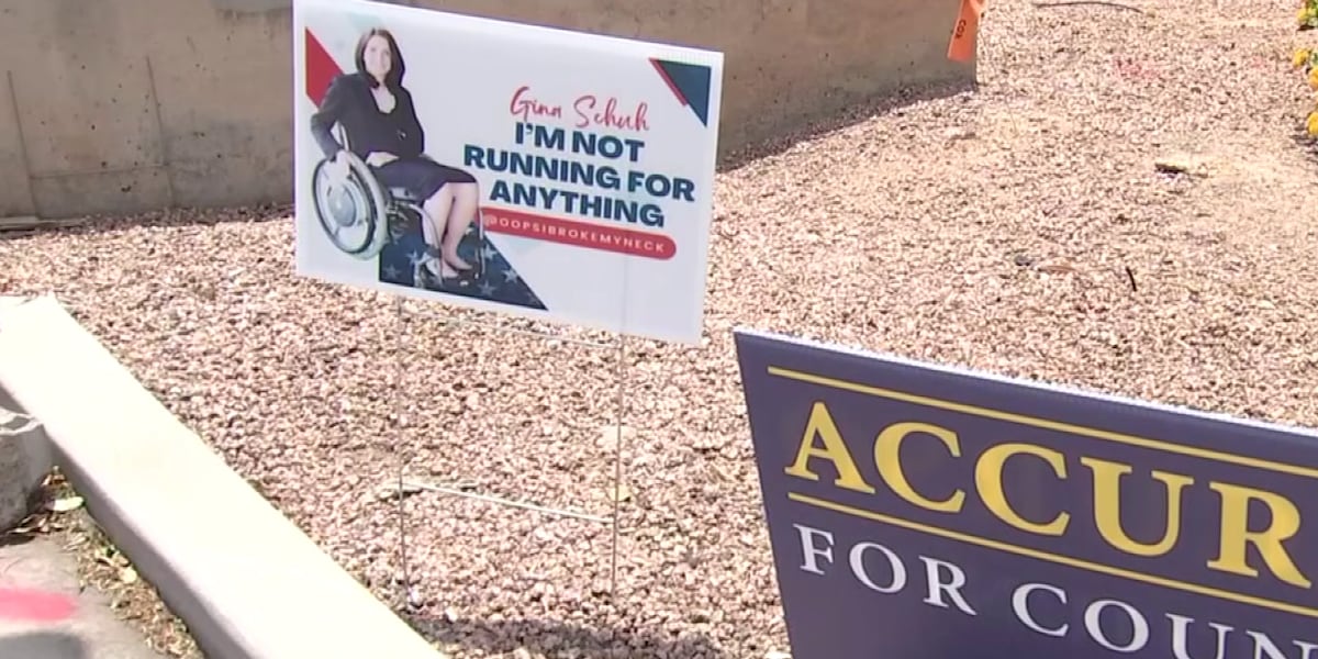 azfamily's tweet photo. Disabled Mesa woman creates humorous political signs, says she’s ‘not running for anything’ https://t.co/SuBdrLX23T https://t.co/SgOm84wg0R
