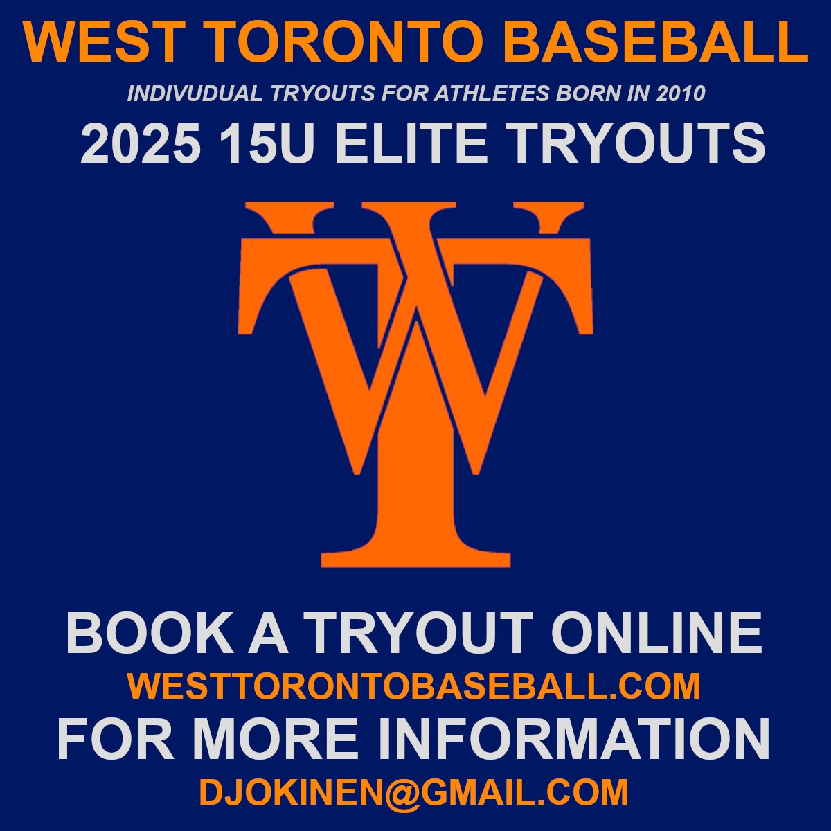 Tryouts for the 2025 U15 season begin July 1st. Visit our website (westtorontobaseball.com), email (djokinen@gmail.com), or DM for more information or to register #wtbball