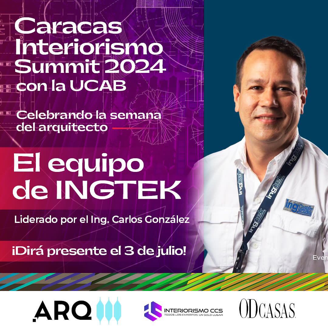 INGTEK_VE's tweet photo. En la semana del arquitecto, Carlos González, director de Ingtek_ve dirá presente en el Caracas Interiorismo Summit 2024 con la UCAB🔥 con la ponencia de Gerencia de proyectos para remodelaciones. 
Este 3/07 , en el edificio de aulas, módulo 1, salón A121🙌🏻
#caracas #ucab #ingtek https://t.co/lkMovwjhVj