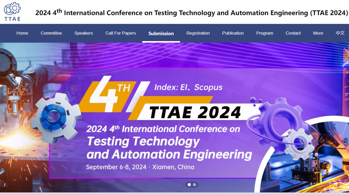 AiScholar01's tweet image. 2024 4th International Conference on Testing Technology and Automation Engineering (TTAE 2024) will be held in Xiamen on September 6-8, 2024.
Conference Website:
ais.cn/u/eqYfY3
#internationalconference #Callforpaper #TestingTechnology #AutomationEngineering