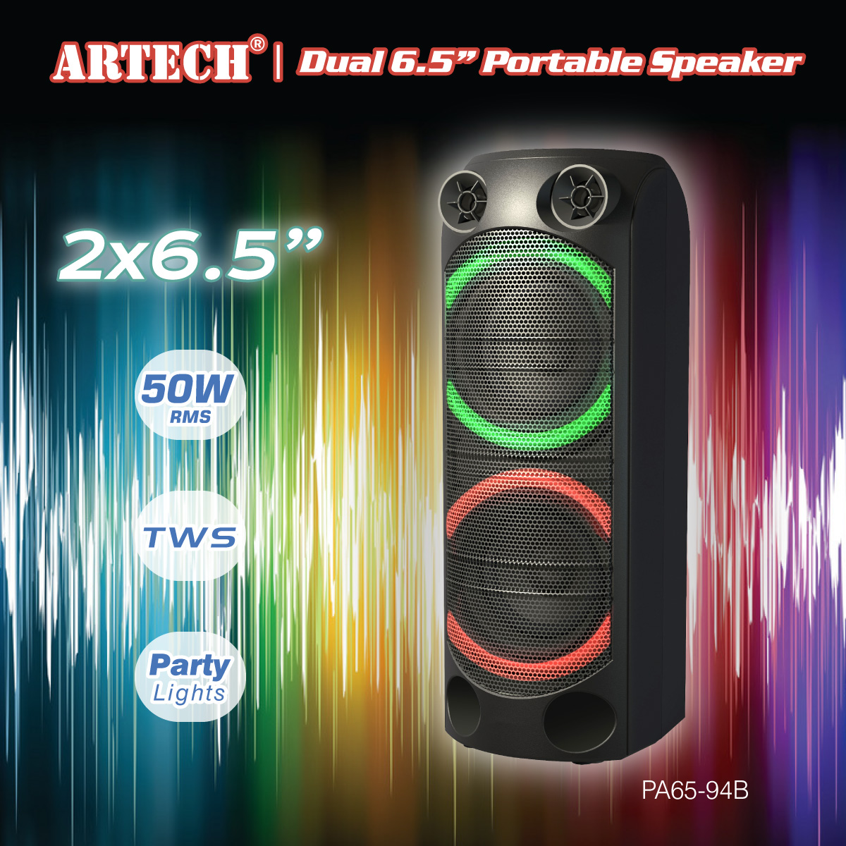 artech_elec's tweet photo. PA65-94B features 2-Way Speaker System, 2 x 6.5" Speaker, 50W RMS, True Wireless Stereo (TWS), FM Radio, Party Lights, Bluetooth, Mic &amp; Aux Input, Remote Control

https://t.co/uiLY2KdkSN

#Artech #PA65-94B #Bluetooth #TWS #PartyLights #PortableSpeaker #PartySpeaker https://t.co/oXENaNcAdw